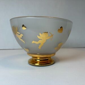 Teleflora VTG Valentines Day frosted glass pedestal bowl cupids hearts